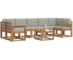Lauko sofos komplektas 8 pcs Natūrali ir šviesiai pilka