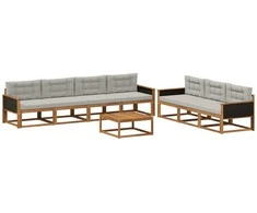 Lauko sofos komplektas 8 pcs Natūrali ir Šviesiai pilka
