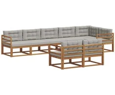 Lauko sofos komplektas 8 pcs Natūrali ir šviesiai pilka