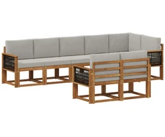 Lauko sofos komplektas 8 pcs Natūrali ir šviesiai pilka