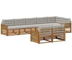 Lauko sofos komplektas 8 pcs Natūrali ir šviesiai pilka