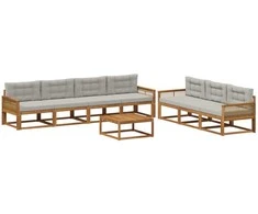 Lauko sofos komplektas 8 pcs Natūrali ir Šviesiai pilka