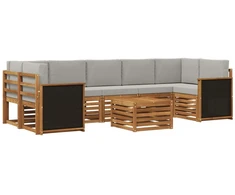 Lauko sofos komplektas 8 pcs Natūrali ir šviesiai pilka