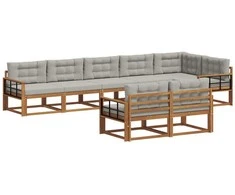 Lauko sofos komplektas 8 pcs Natūrali ir šviesiai pilka