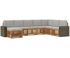 Lauko sofos komplektas 8 pcs Natūrali ir šviesiai pilka