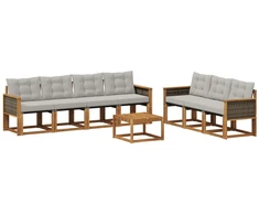 Lauko sofos komplektas 8 pcs Natūrali ir šviesiai pilka
