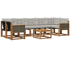 Lauko sofos komplektas 8 pcs Natūrali ir šviesiai pilka