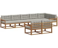 Lauko sofos komplektas 8 pcs Natūrali ir šviesiai pilka
