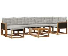 Lauko sofos komplektas 8 pcs Natūrali ir šviesiai pilka