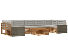 Lauko sofos komplektas 8 pcs Natūrali ir šviesiai pilka