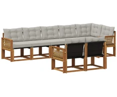 Lauko sofos komplektas 8 pcs Natūrali ir šviesiai pilka