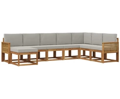 Lauko sofos komplektas 8 pcs Natūrali ir šviesiai pilka