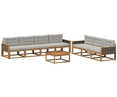 Lauko sofos komplektas 8 pcs Natūrali ir Šviesiai pilka