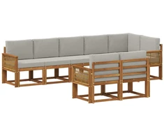 Lauko sofos komplektas 8 pcs Natūrali ir šviesiai pilka