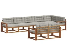 Lauko sofos komplektas 8 pcs Natūrali ir šviesiai pilka