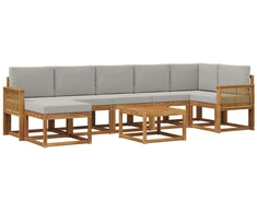Lauko sofos komplektas 8 pcs Natūrali ir šviesiai pilka