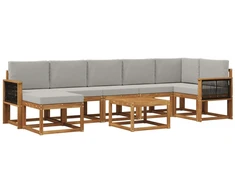 Lauko sofos komplektas 8 pcs Natūrali ir šviesiai pilka
