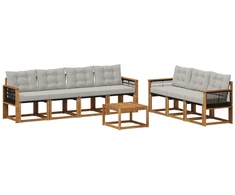 Lauko sofos komplektas 8 pcs Natūrali ir šviesiai pilka