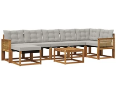 Lauko sofos komplektas 8 pcs Natūrali ir šviesiai pilka