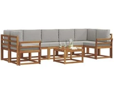 Lauko sofos komplektas 8 pcs Natūrali ir šviesiai pilka