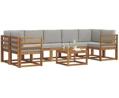 Lauko sofos komplektas 8 pcs Natūrali ir šviesiai pilka