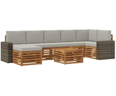 Lauko sofos komplektas 8 pcs Natūrali ir šviesiai pilka