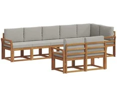 Lauko sofos komplektas 8 pcs Natūrali ir šviesiai pilka