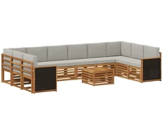 Lauko sofos komplektas 8 pcs Natūrali ir šviesiai pilka