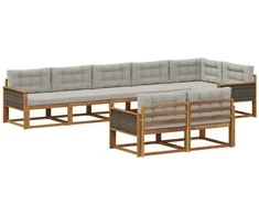 Lauko sofos komplektas 8 pcs Natūrali ir Šviesiai pilka