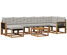 Lauko sofos komplektas 8 pcs Natūrali ir šviesiai pilka