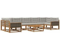 Lauko sofos komplektas 8 pcs Natūrali ir Šviesiai pilka