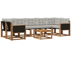 Lauko sofos komplektas 8 pcs Natūrali ir šviesiai pilka
