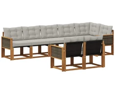 Lauko sofos komplektas 8 pcs Natūrali ir šviesiai pilka
