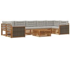 Lauko sofos komplektas 8 pcs Natūrali ir šviesiai pilka