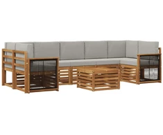 Lauko sofos komplektas 8 pcs Natūrali ir šviesiai pilka