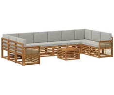Lauko sofos komplektas 8 pcs Natūrali ir šviesiai pilka