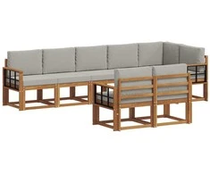Lauko sofos komplektas 8 pcs Natūrali ir šviesiai pilka