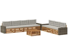 Lauko sofos komplektas 8 pcs Natūrali ir šviesiai pilka