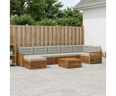 Lauko sofos komplektas 8 pcs Natūrali ir šviesiai pilka