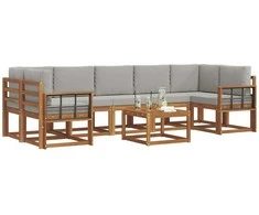 Lauko sofos komplektas 8 pcs Natūrali ir šviesiai pilka