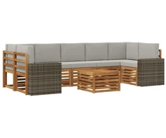 Lauko sofos komplektas 8 pcs Natūrali ir šviesiai pilka