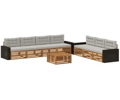Lauko sofos komplektas 8 pcs Natūrali ir šviesiai pilka