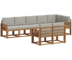 Lauko sofos komplektas 8 pcs Natūrali ir šviesiai pilka