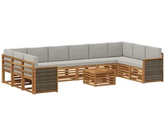 Lauko sofos komplektas 8 pcs Natūrali ir šviesiai pilka