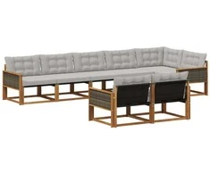 Lauko sofos komplektas 8 pcs Natūrali ir šviesiai pilka