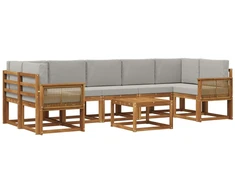 Lauko sofos komplektas 8 pcs Natūrali ir šviesiai pilka