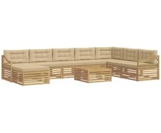 Lauko sofos komplektas 9 pcs Balta ir kreminė Poliesteris
