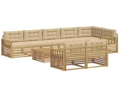 Lauko sofos komplektas 9 pcs Balta ir kreminė Poliesteris
