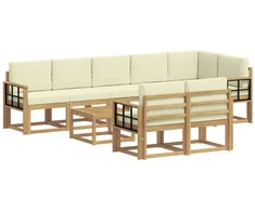Lauko sofos komplektas 9 pcs Balta ir kreminė Poliesteris