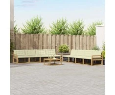 Lauko sofos komplektas 9 pcs Balta ir kreminė 79 x 79 x 37 cm